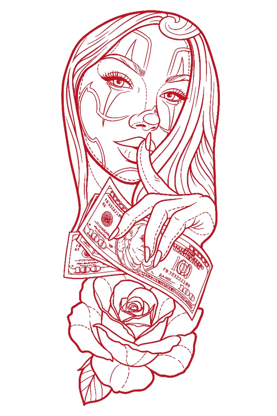 Stencil Outline: Woman with rose